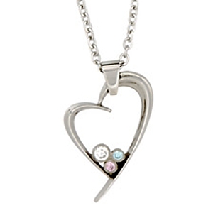 Steel Heart Pendant w/3 Pastel Stones with Chain - 8031
